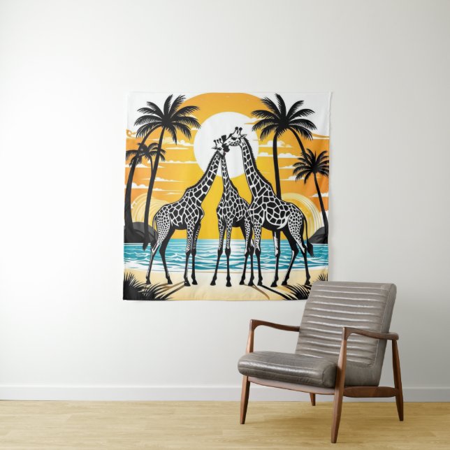 Giraffes on the Beach  Tapestry (In Situ)
