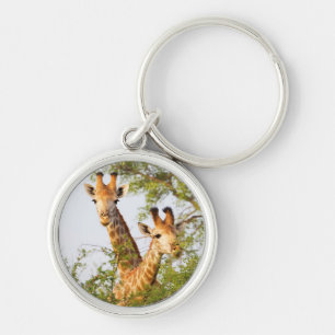 Giraffes Peeking Above Vegetation Key Ring