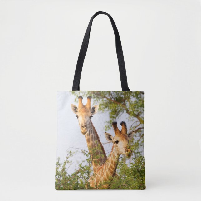 Giraffes Peeking Above Vegetation Tote Bag (Front)