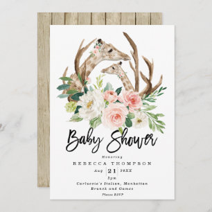 giraffes rustic floral modern baby shower invitation