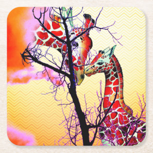 Giraffes Square Paper Coaster