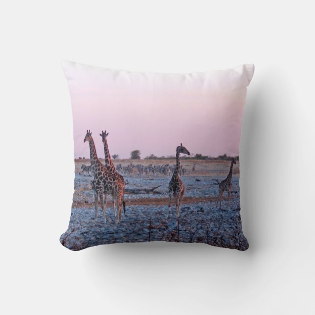 Giraffes Sunset Namibia Africa Cushion (Front)