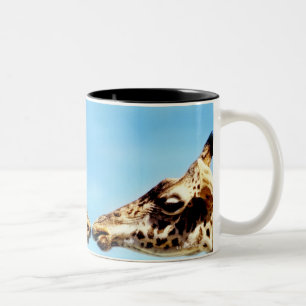 Giraffes touching noses Two-Tone coffee mug