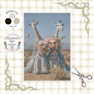 Giraffe's wearing blue dresses floral decoupage tissue paper