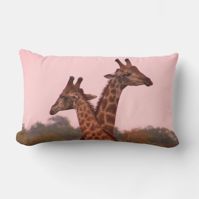 Giraffes with a pink sky  lumbar cushion (Front)