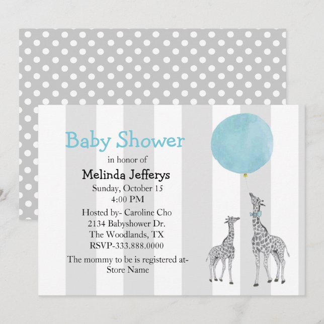 Giraffes with Balloon Baby Shower Invitation (Front/Back)