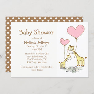 Giraffes with Balloons Baby Shower Invitation