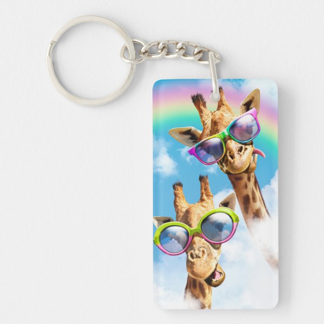 Giraffes With Sunglasses Key Ring (Front)