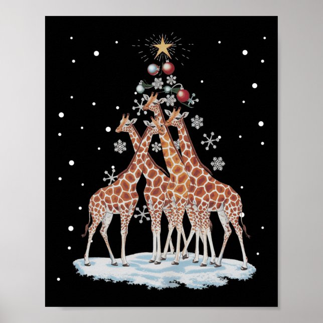 Giraffes Xmas Tree Giraffe Christmas Tree Merry Ch Poster (Front)