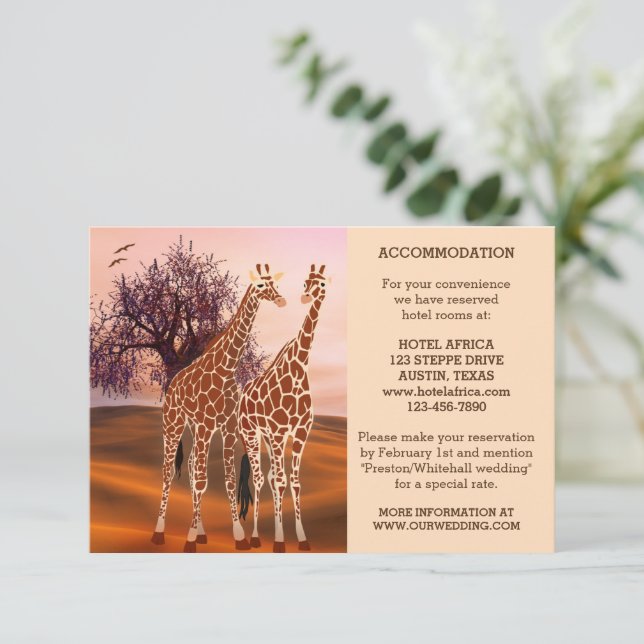 Giraffes Zoo Wedding Insert or Accommodation Card (Standing Front)