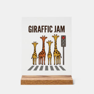 Giraffic Jam Funny Giraffe Crossing Vintage Vector Acrylic Sign