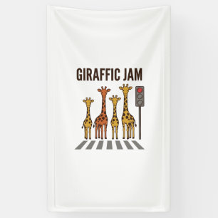 Giraffic Jam Funny Giraffe Crossing Vintage Vector Banner