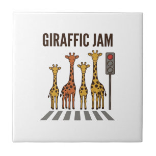 Giraffic Jam Funny Giraffe Crossing Vintage Vector Ceramic Tile