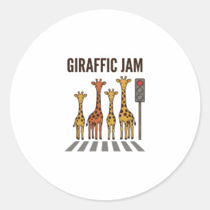 Giraffic Jam Funny Giraffe Crossing Vintage Vector Classic Round Sticker