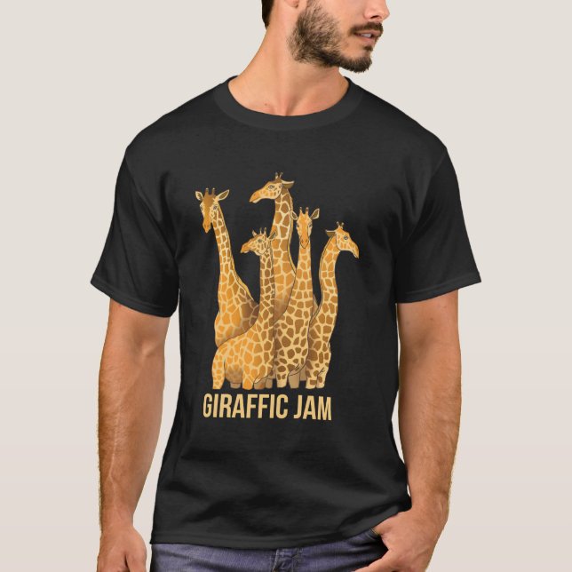 Giraffic Jam Giraffe Traffic Pun T-Shirt (Front)