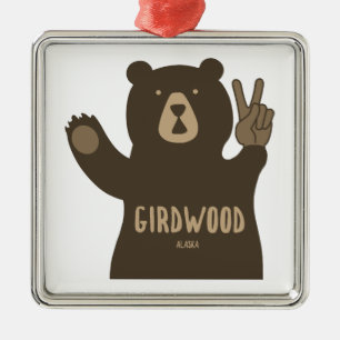 Girdwood Alaska Peace Bear Metal Ornament