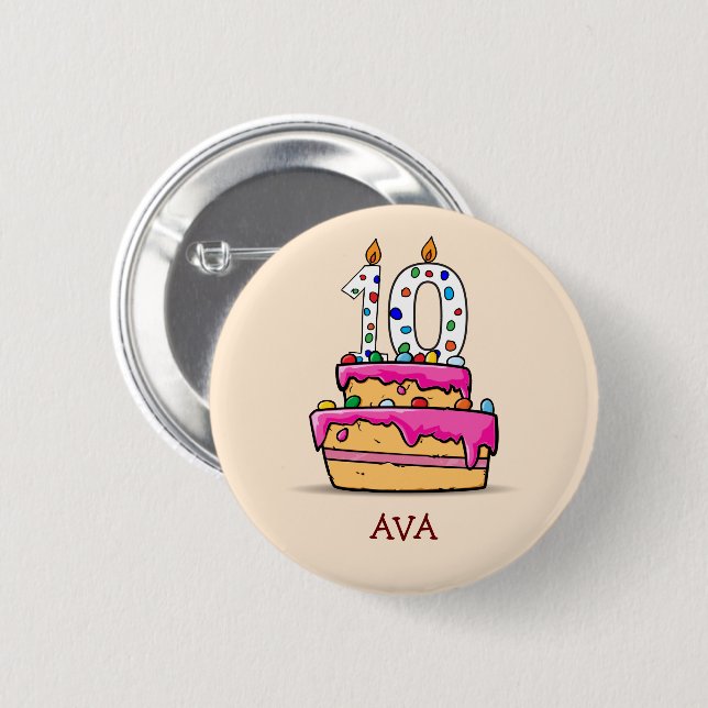 Girl 10th Birthday, 10 on Sweet Pink Cake 6 Cm Round Badge (Front & Back)