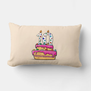 Girl 10th Birthday, 10 on Sweet Pink Cake Lumbar Cushion