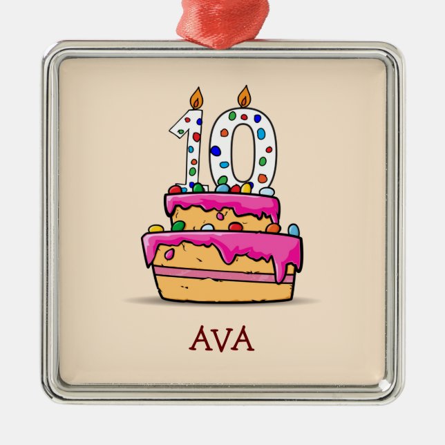 Girl 10th Birthday, 10 on Sweet Pink Cake Metal Ornament (Front)