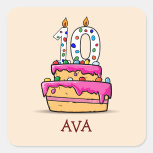 Girl 10th Birthday, 10 on Sweet Pink Cake Square Sticker