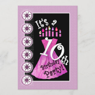 Girl 10th Birthday Party PINK Dress Template W1174