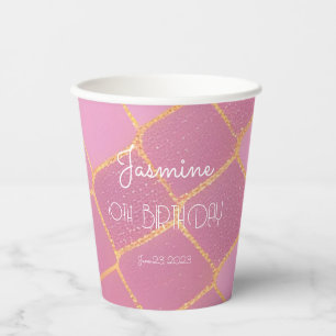 Girl 10th Birthday Pink Gold Glitter Paper Cups
