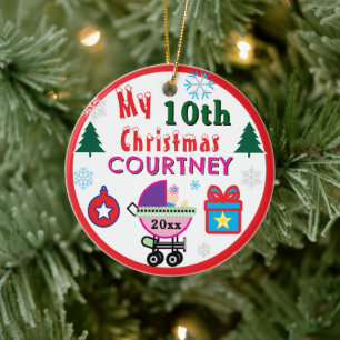 Girl 10th Christmas Doll Carriage Any Age Ceramic Ornament