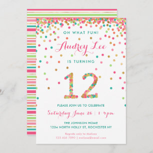 Girl 12th Birthday Invitation twelfth birthday