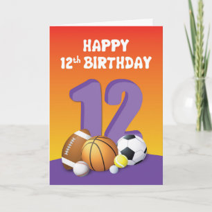 Girl 12th Birthday Sports Balls Card