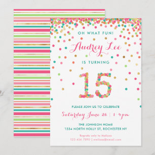 Girl 15th Birthday Invitation fifteenth birthday