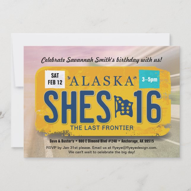 Girl 16th Birthday Alaska License Invitation (Front)
