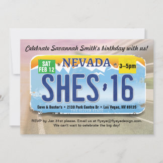 Girl 16th Birthday Nevada License Invitation