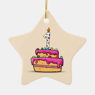 Girl 1st Birthday, 1 on Sweet Pink Cake Ceramic Ornament
