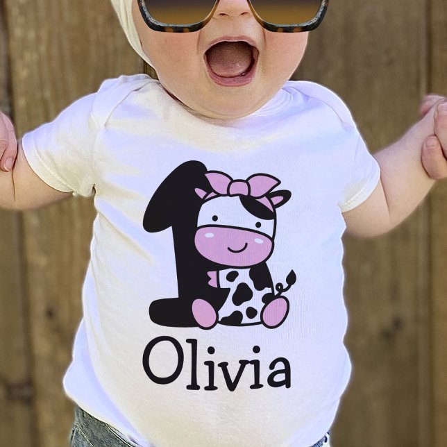 Girl 1st Birthday Cow Number 1 T-Shirt (Creator Uploaded)