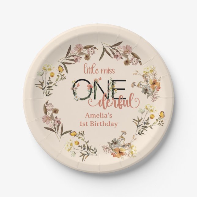 Girl 1st Birthday | Little Miss Onederful  Paper Plate (Front)