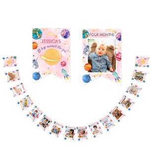 Girl 1st birthday monthly photo bunting 