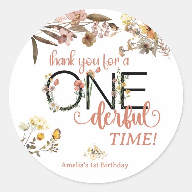 Girl 1st Birthday | Onederful  Classic Round Sticker (Front)