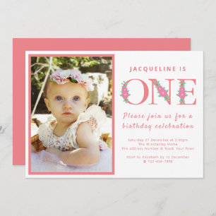 Girl 1st Birthday Party Pink Photo Invitation
