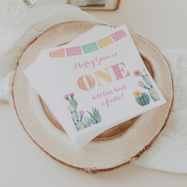 Girl 1st Birthday Party, Taco About A First Fiesta Napkin (Mexican fiesta 1st birthday theme for baby girl with cactus and colorful papel picado)