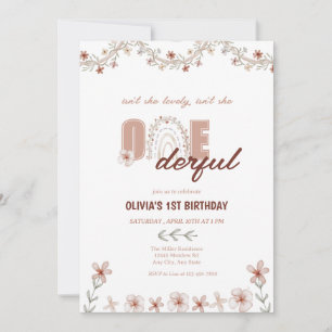 Girl 1st Birthday   Rainbow Boho Invitation