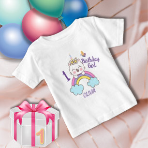 Girl 1st Birthday Unicorn Cat Birthday Baby T-Shirt