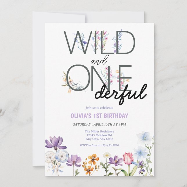 Girl 1st Birthday | Wildflower Birthday Invitation (Front)