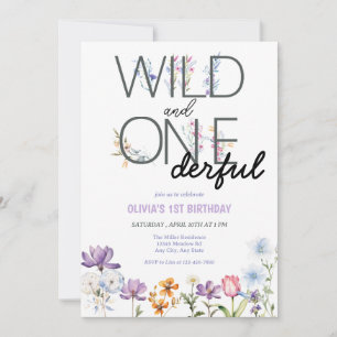 Girl 1st Birthday   Wildflower Birthday Invitation