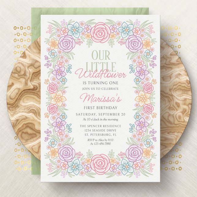 Girl 1st Birthday Wildflower Floral Invitation (Creator Uploaded)