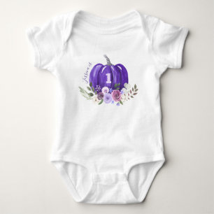 Girl 1st Halloween Birthday Purple Pumpkin & Name Baby Bodysuit
