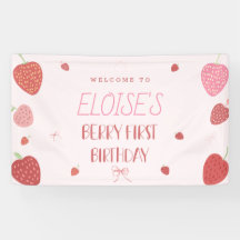 Girl 1st Strawberry Berry First Birthday Banner