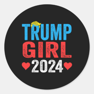 Girl 2024 Shirts Cute Trump Flag Women Girls Kids  Classic Round Sticker