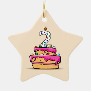 Girl 2nd Birthday, 2 on Sweet Pink Cake Ceramic Ornament