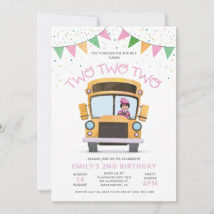 Girl 2nd Birthday Bus Party Invitation