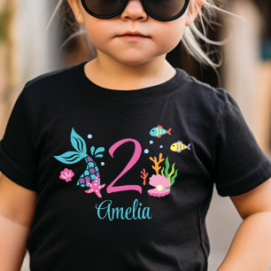 Girl 2nd Birthday Mermaid Tail Sea Personalised Baby T-Shirt